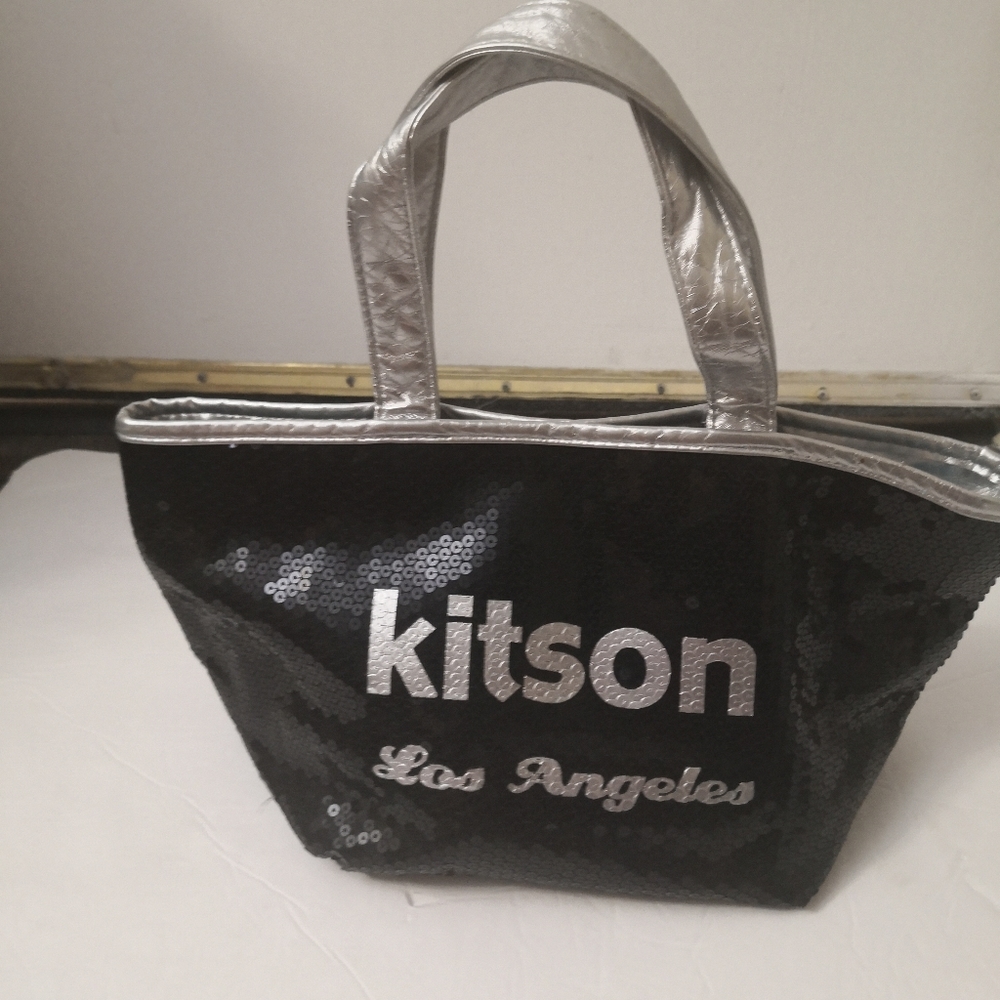 Kitson Los Angeles Black/Silver Sequin Bag 2000s. Simple Life Metallic Party Lux